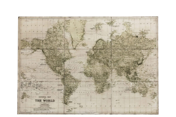 Seinakaunistus WORLDMAP METAL, valge/khaki