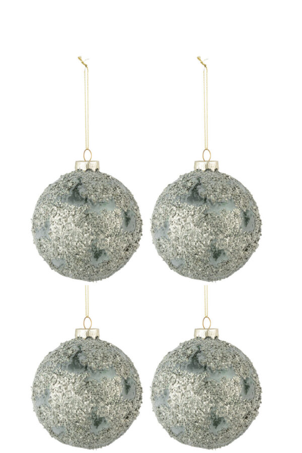 Jõulukuulid FINE STONES 4tk keskmine, hall/roheline