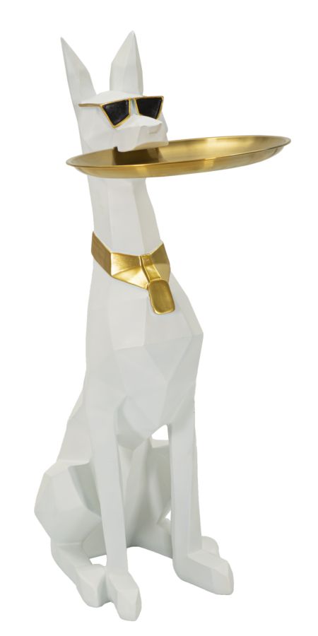 Dekoratiivne kuju DOG ORY kandikuga 27x51x74 cm, valge/kuldne