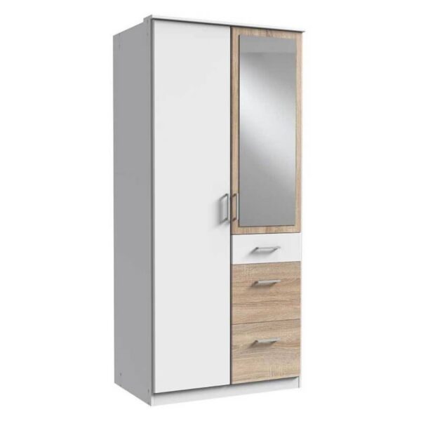 Riidekapp CLICK 628, valge/tamm