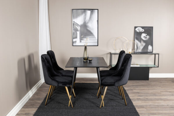 Söögitoa komplekt DIPP ja VELVET DELUXE 4 tooli, must/kuldne
