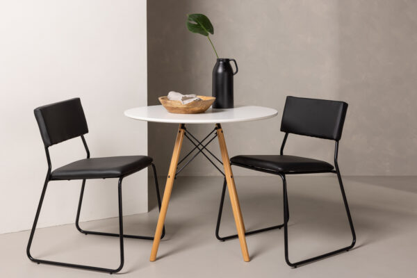 Söögikomplekt DANBURI ümmargune laud + 2 tooli KENTH, must/valge