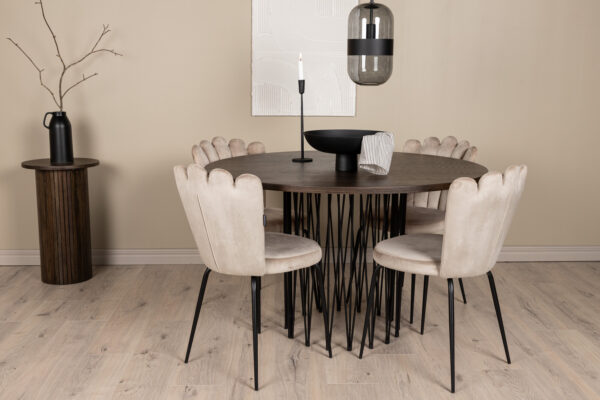 Söögikomplekt STONE & LIMHAMN 4-kohaline ümmargune, pruun/beež