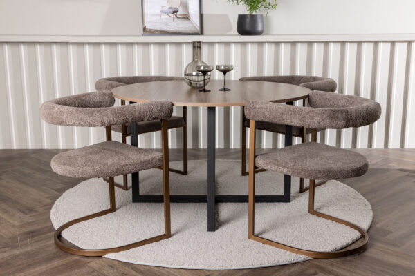 Söögitoa komplekt DURANGO&MORNING 120cm ümmargune laud + 4 tooli, pähkel/must