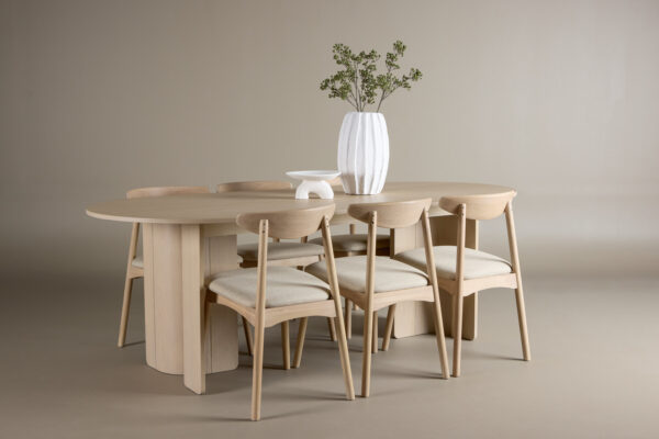 Söögilaua komplekt TYRESÖ lauaga ja VEN toolidega 100x220 cm, valge puit